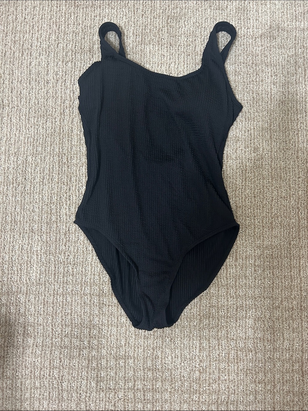 Source Unknown Black Textured One-Piece Swimsuit